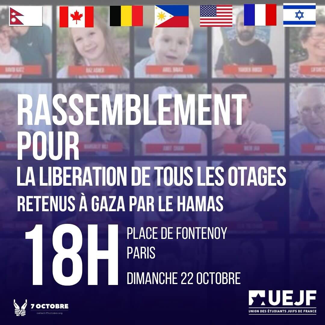 Communiqué du MPCT : rassemblement parisien pour la libération des otages du Hamas dimanche 22 octobre à 18 h