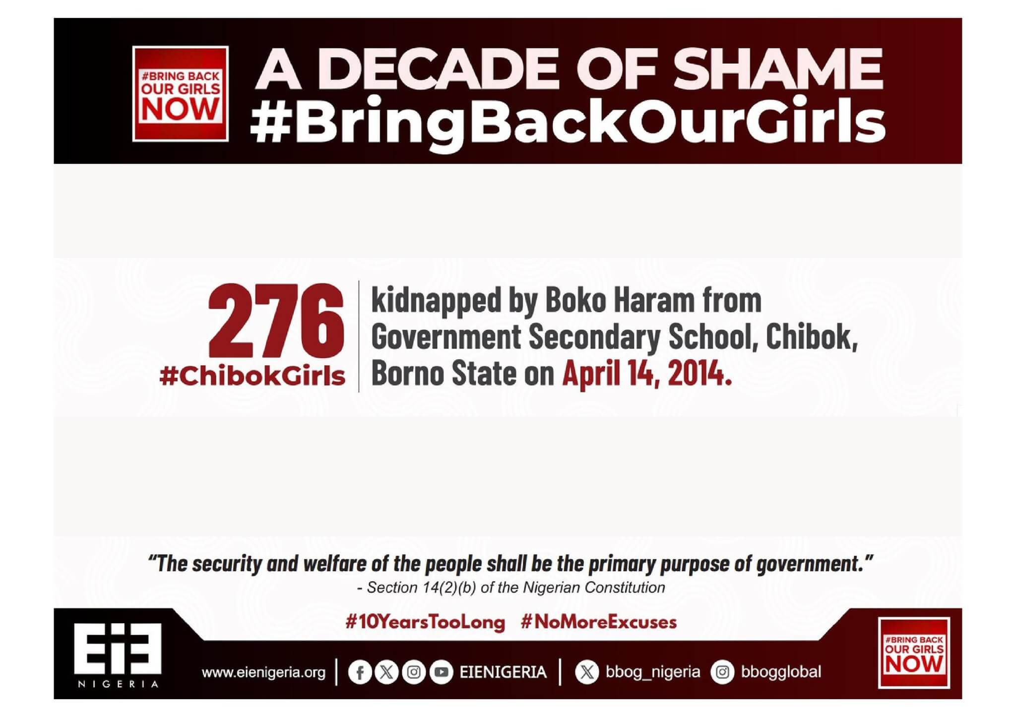 10 ans ! They did not bring back all the Chibok girls